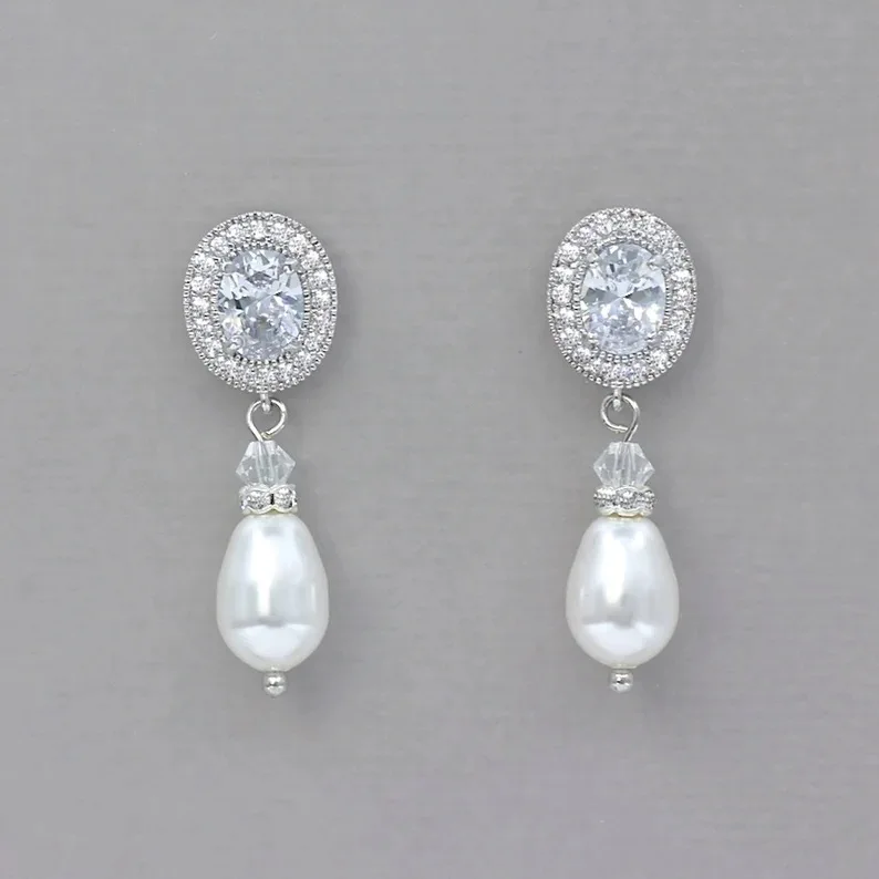 

New Luxury Fashion Gemstone Pearl Earrings Set with Zircon Drop Earrings for Women Girl Jewelry Gifts