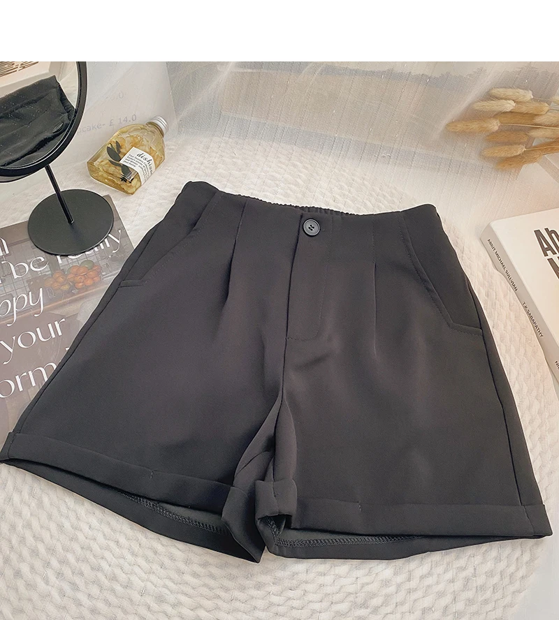 

Summer new Korean casual slim high-waisted wide leg blue suit shorts for women