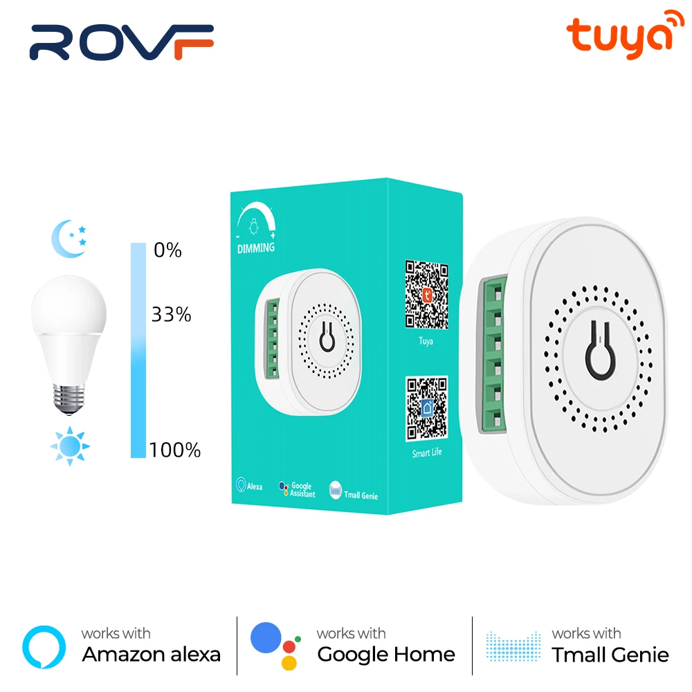 

ROVF Tuya DIY Mini WiFi Smart LED Dimmer Switch Light Module App Remote Control 220V Wall Lamp On Off For Alexa Google Home