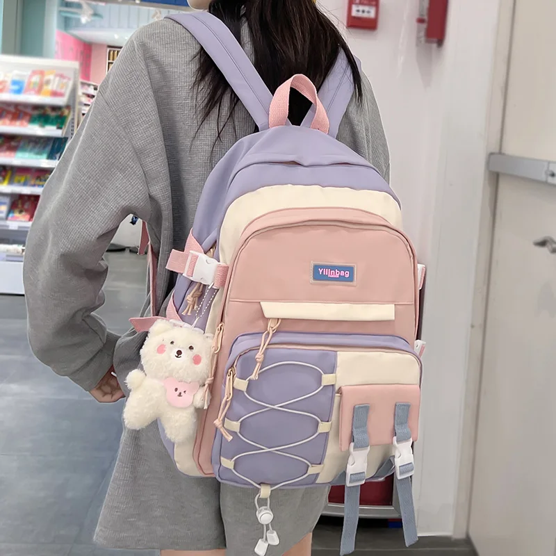 

Girl Travel Cross Rope School Bags Fashion Female Cute Laptop College Backpack Ladies Trendy Leisure BookBag Women Kawaii Packet