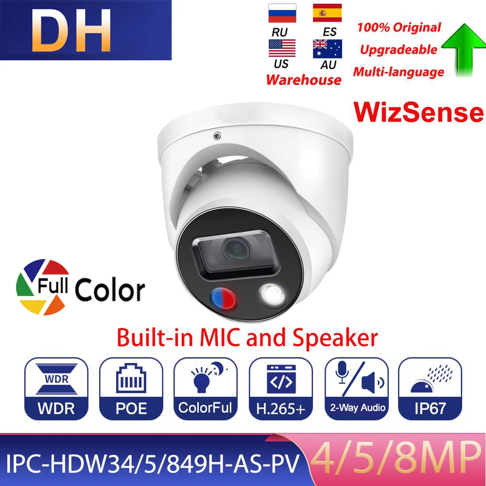 

DH Original IP Camera 4MP 5MP 8MP Full Color Network Camera Built in MIC Speaker Security CCTV Camera WizSense POE WDR Webcam