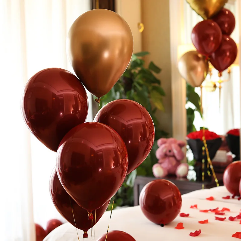 

10" Garnet Red Wedding Room Decoration Birthday Party Hotel Decorated Shopping Mall Golden or Ruby Red Balloon