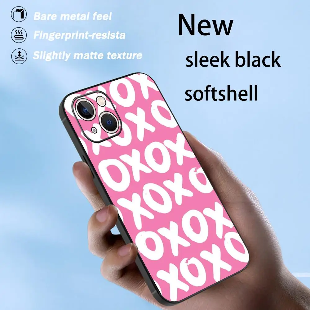 Фото Модный чехол Xoxo Pink Girl Ins для iPhone 17, 16, 15, 14, 13, 12 Plus, Mini, Pro, Max – Мягкий черный противоударный чехол №4