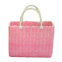 woman picnic basket 2022 plastic strip knit bag large shopping tote beach food organizer multi color purple easy wash light