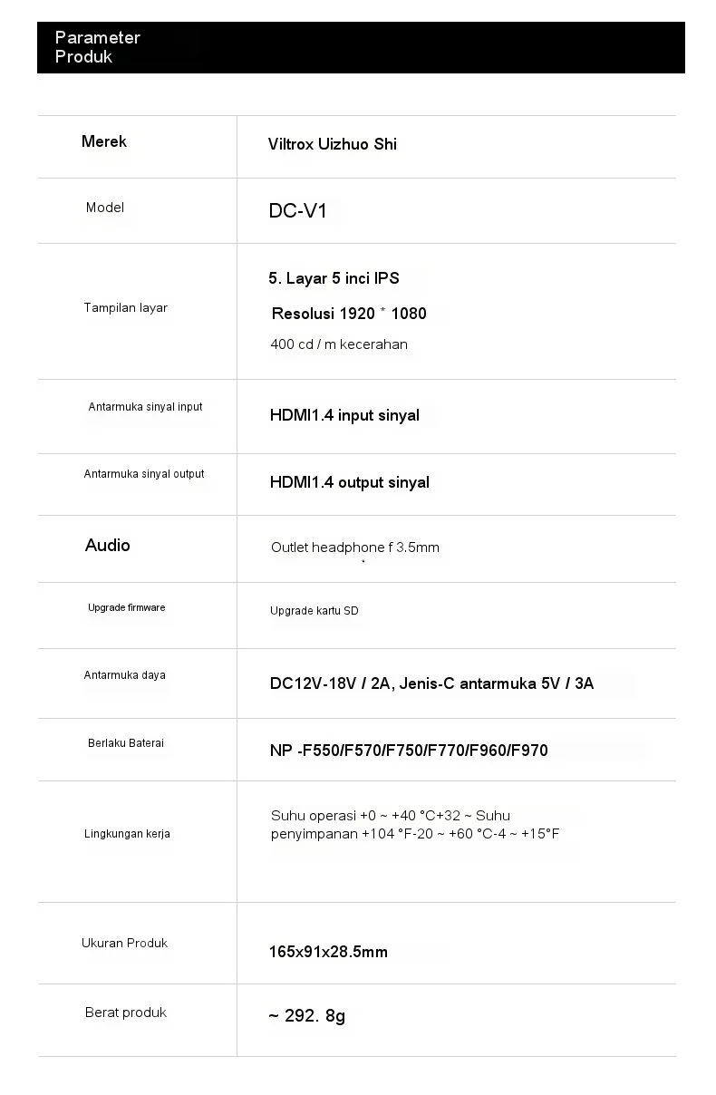 Портативный монитор Viltrox DC-V1 5 дюйма 4K 60 Гц HDMI 1.4 интерфейс камеры с аккумулятором
