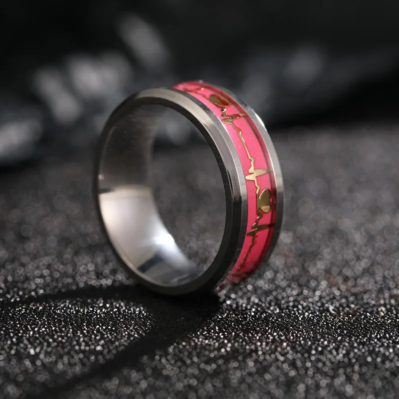 

Titanium Steel Jewelry Personality Fashion Pink Luminous Heartbeat Women's Stainless Steel Ring