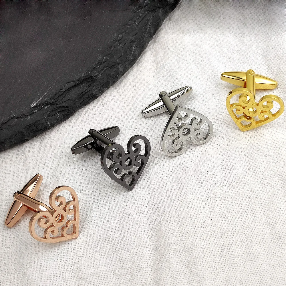 Heart-Shaped Men's And Women's Cufflinks Lovers Gift Wedding Stainless Steel Shirt Cufflinks Men's Jewelry Accessories Wholesale