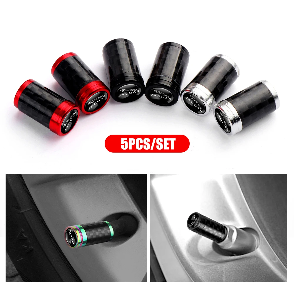 

5Pcs New Carbon Fiber Car Wheel Tire Valve Cap Airtight Cover For Jaguar XE XF XJ XK X-TYPE F-TYPE F-PACE I-PACE XJR XFR XJS XJL