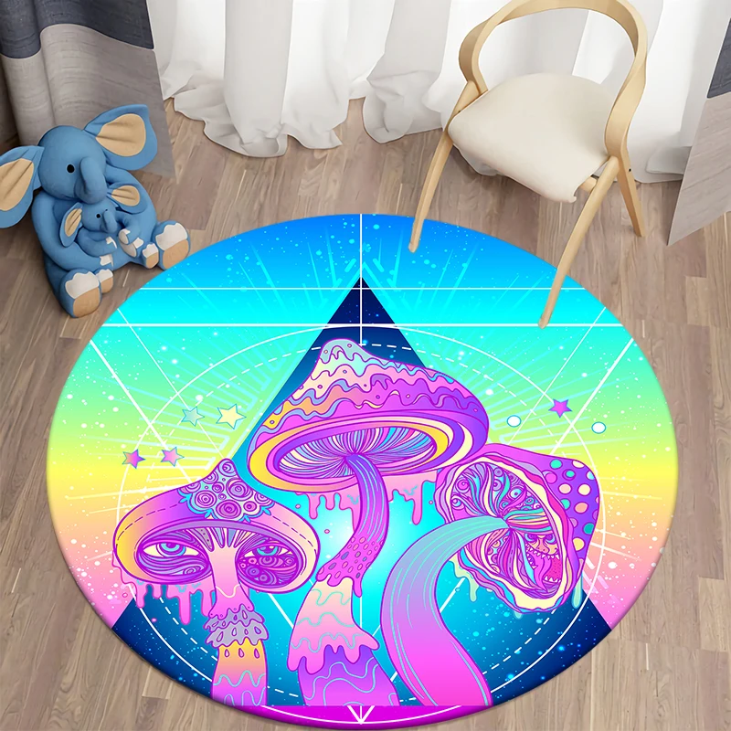 Psychedelic Mushroom Round Carpet for Living Room Rugs Kids Carpet Soft Non-slip Floor Mat for Children Bedroom Carpet tapis