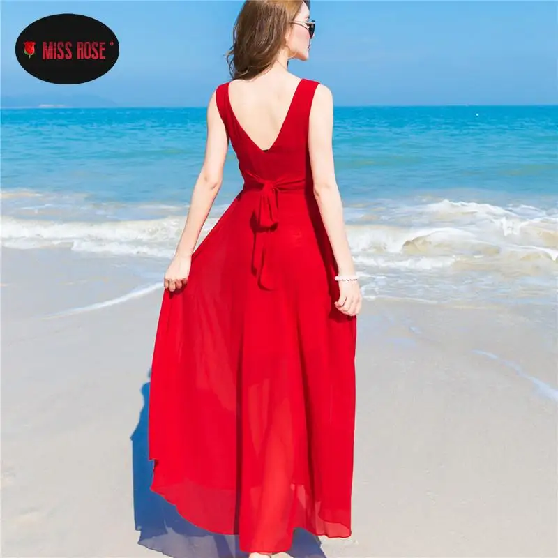 Женское шифоновое платье-макси без рукавов белое красное синее длинное платье в