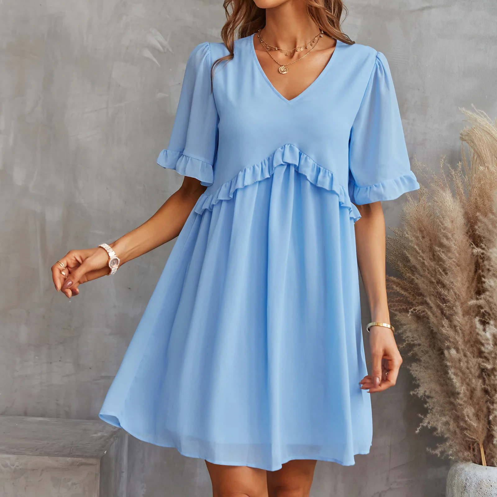 

2022 New Maternity Dress Women Fashion V Neck Loose Black