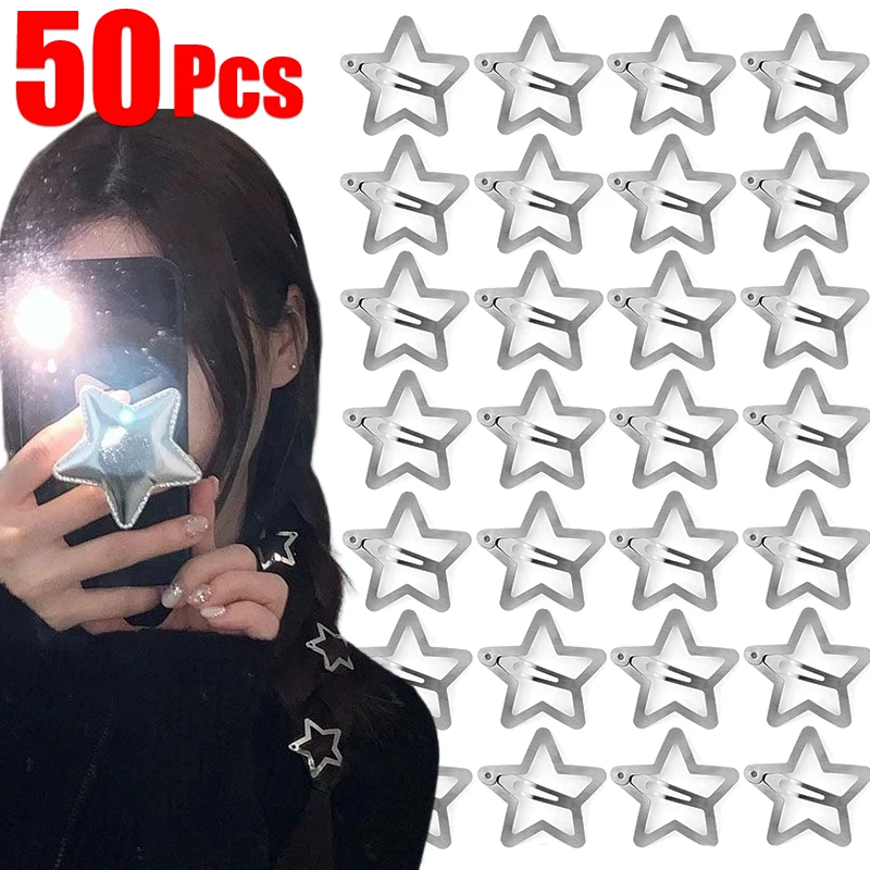 

50Pcs Sliver Star BB Hair Clips for Girls Metal Snap Hairpins Barrettes Kids Headwear Styling Tools Hair Jewelry Accessories