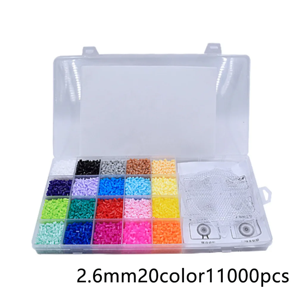 

11000Pcs 2.6mm Gift Hama Beads Set Making Pendant 20 Colors Boxed Kids Jigsaw Fuse Perler 3 Pegboards Funny DIY Craft Toys