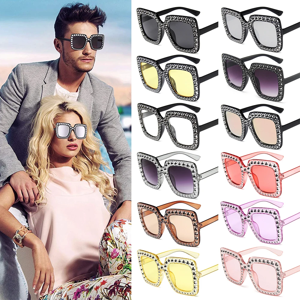 

Retro Women V400 Crystal Oversized Sunglasses Sun Glasses Eyewear Square Sunglasses