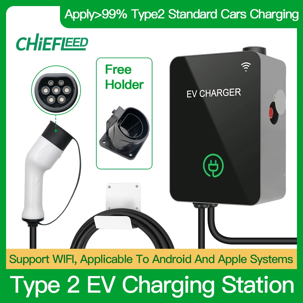 

EV Charging Station EVSE 32A 1/3Phase 7.6KW 11KW 22KW Type2 Charger Wallbox Electric Vehicle Car Type 2 Plug With RFID APP WIFI