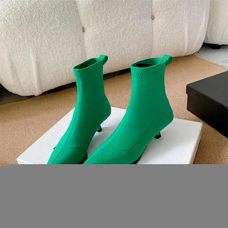 

Women's Elastic Boots Ankle Pointed Toe New Autumn Ladies Kitten Heels Pumps Female Dress Shoes Slip on Modern Bottes
