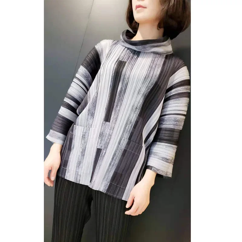 ГОРЯЧАЯ ПРОДАЖА Miyake Fold Light через чип-тип марлевый плащ летняя полосатая свободная