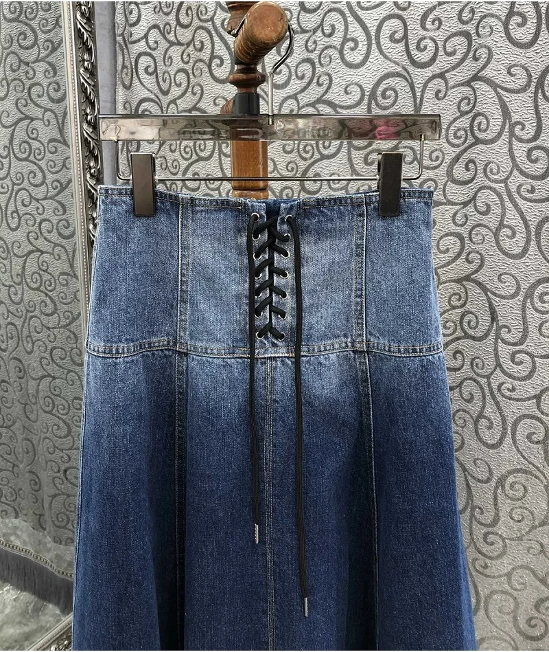 Женская длинная юбка из 100% хлопка синяя джинсовая макси с градиентными цветными