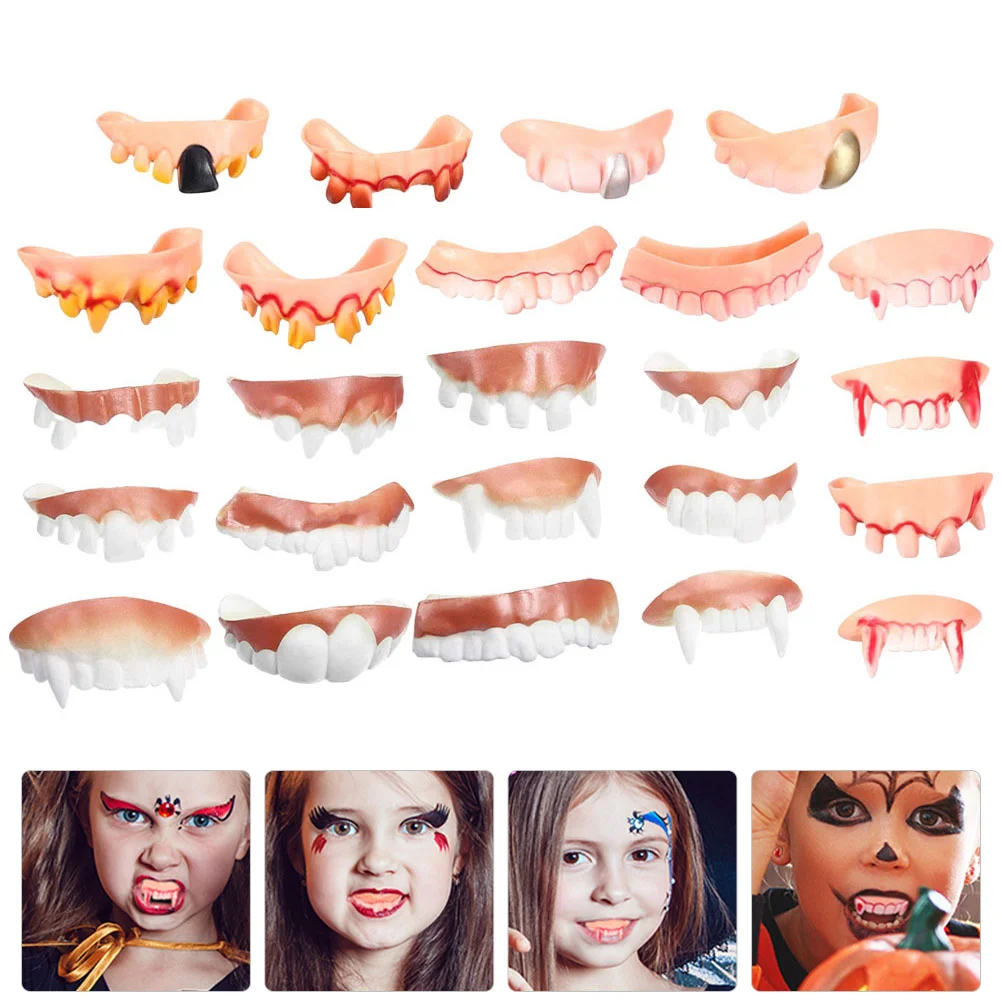 

24 шт. костюмы для Хэллоуина протезы пластиковые зубы забавные страшные для пранкинга игрушки Зомби ПВХ поддельные реквизиты для косплея для детей