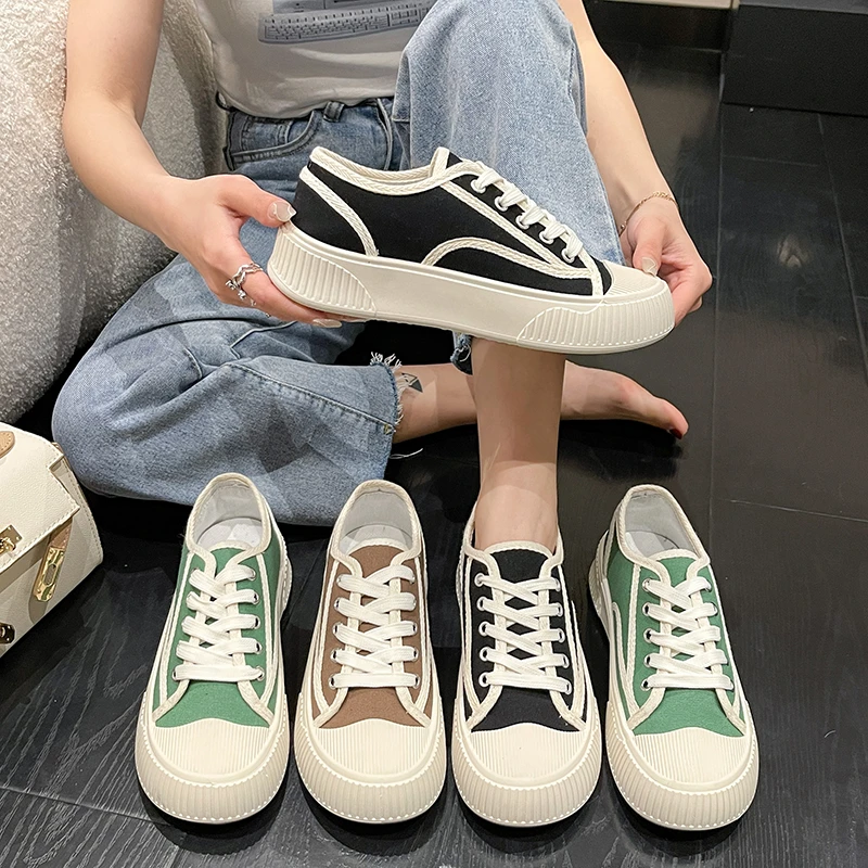 2022 Spring/Summer Canvas Platform Shoes Women Colorblock Sneakers Designer Low Top Casual Comfortable Vulcanized Shoes