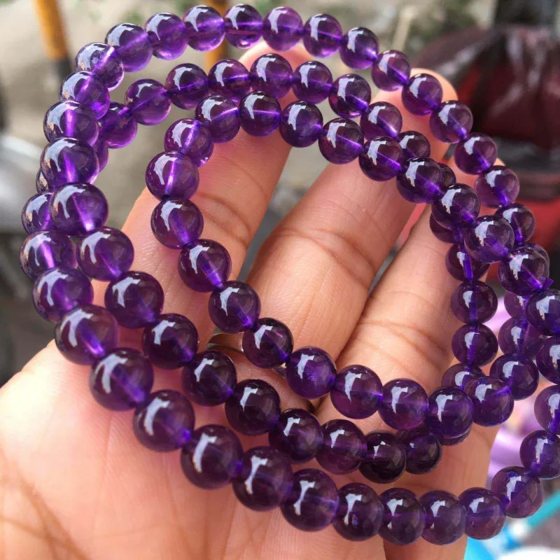 Натуральный уругвайский женский аметист круглые бусины браслет с несколькими