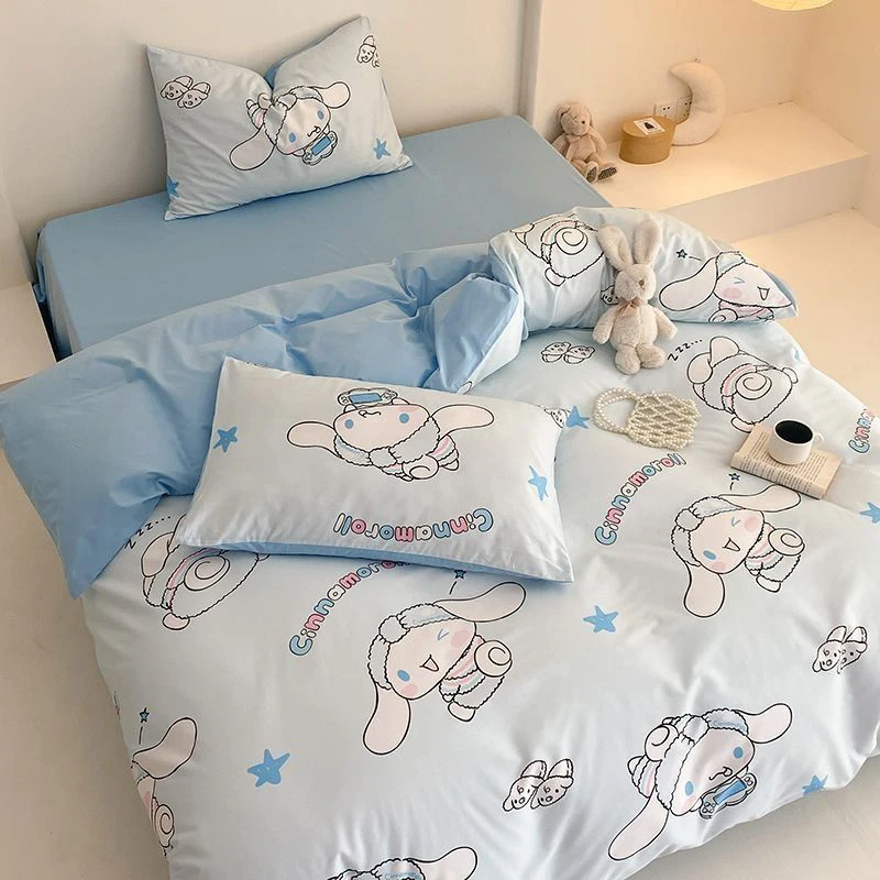 

Sanrio Cinnamoroll Kuromi Bedding Four-Piece Set Cartoon Cotton Soft Comfort Sets Quilt Cover Bed Sheets Home Rental Housing