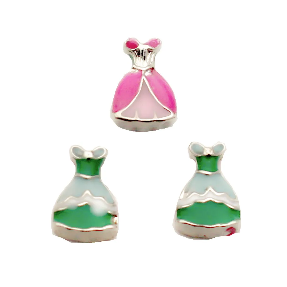 

10pcs/Lot Double-Sided Enamel 3D Skirt Floating Charms Fit Living Glass Memory Locket Pendant Necklace Women Gift Jewelry