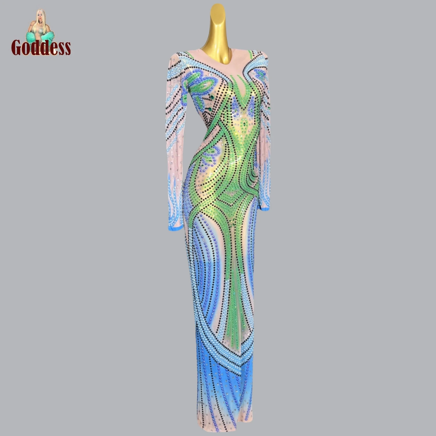 Блестящие разноцветные стразы сексуальное кривое праздничное вечернее платье