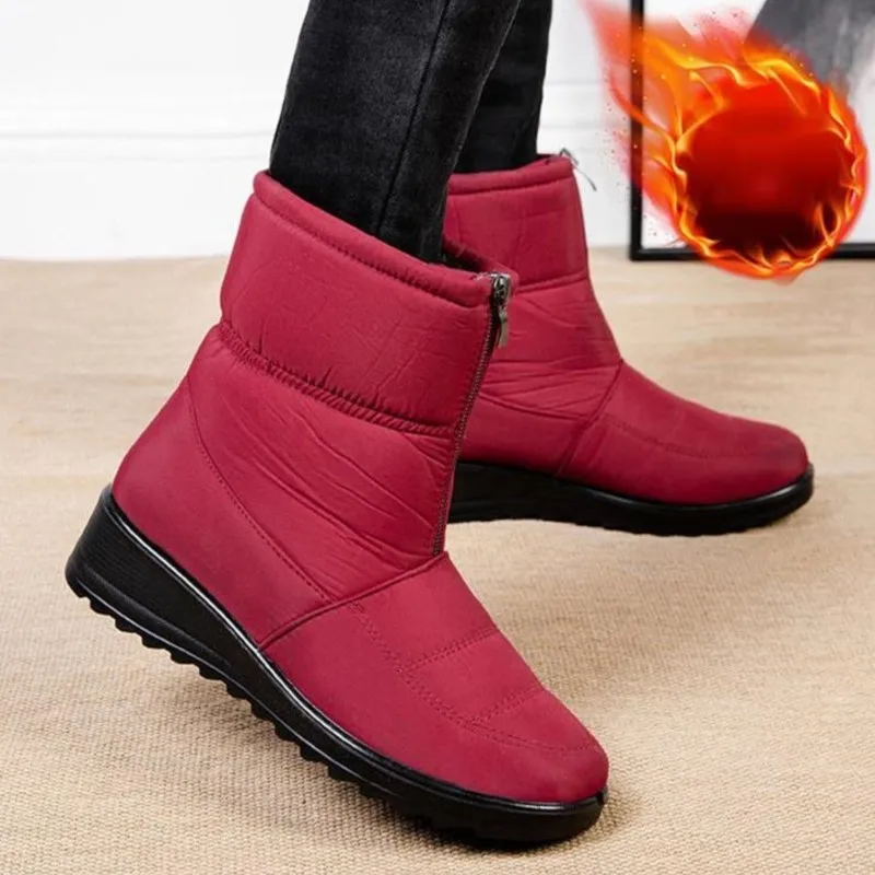 

Women Boots Snow Fashion Shoes Woman Waterproof Shoes For Women Zipper Boots Ladies Fur Flat Winter Shoes Women Botas Mujer