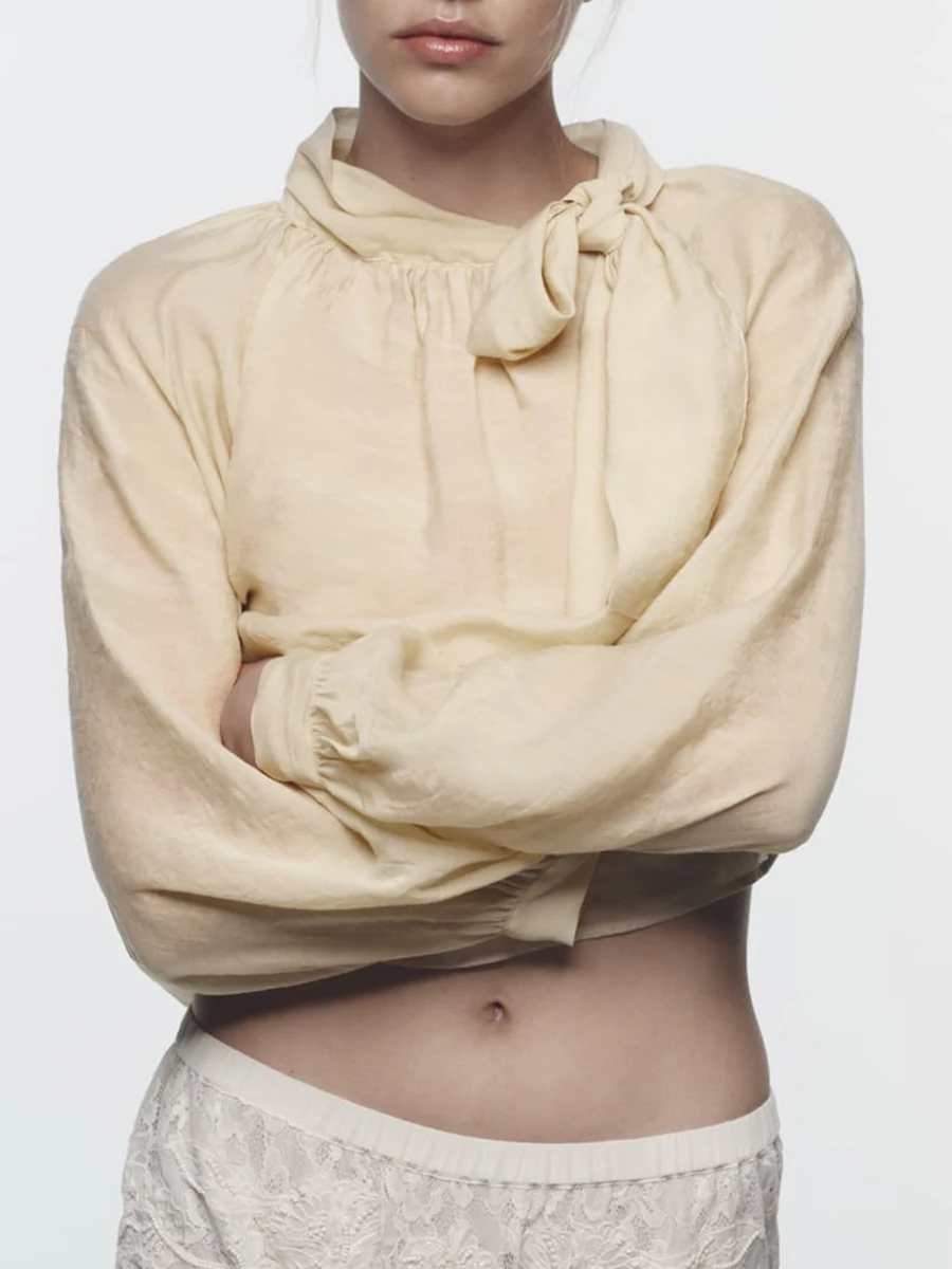 

Vintage Solid Women Blouse 2023 Autumn Lace Up Bow Collar Long Sleeve Button Loose Female Blouses Casual Office Lady Shirts Tops