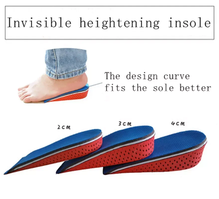 Pair Shoe Insoles Half Insole Heighten Heel Insert Sports Shoes Pad Cushion Unisex Breathable 2-4cm Height Increase Insoles