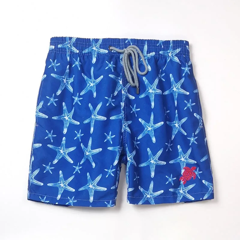 

2022 New Men's Starfish Round Blue Board Shorts Printed Retro Swimwear High Quality Beach Surf Bermuda Swim Trunks V001