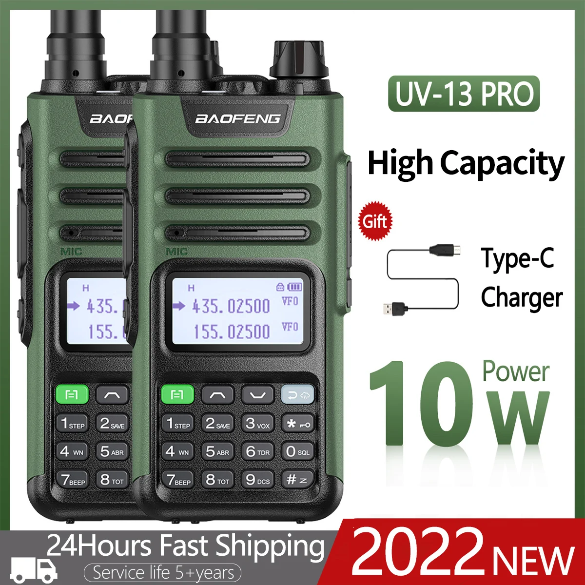 

2PCS BAOFENG UV13 Pro 10w High Power Long Range Dual Band Walkie Talkie Upgrade of UV5R Two Way Radio with Typ-C Charger