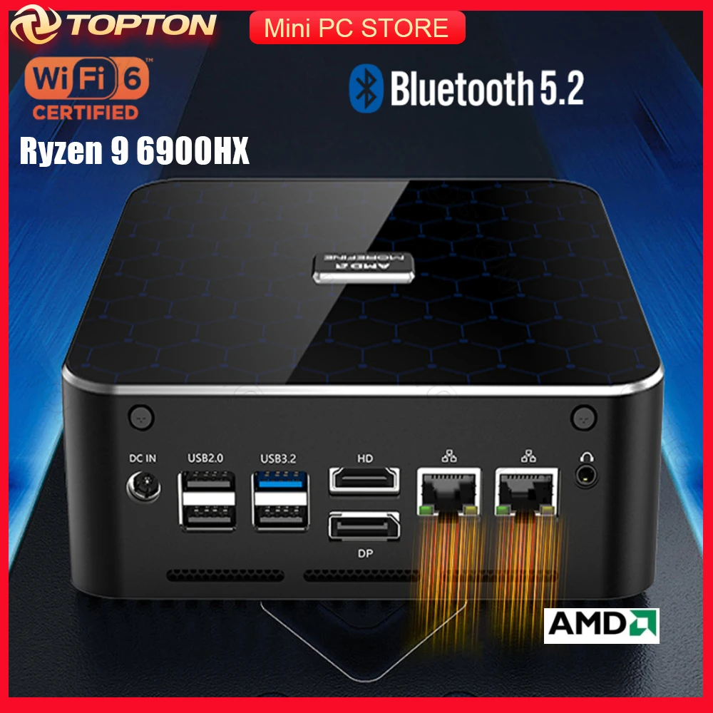 

Новинка 2023, игровой мини-ПК AMD кэйен 9 6900HX 6850H, Radeon 680M 2xDDR5 2xPCIe4.0 2xlan Windows 11 Pro, настольный компьютер, WiFi6