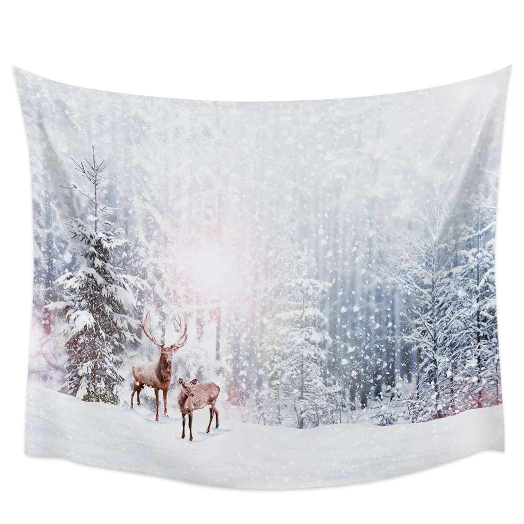 

Snow Winter Christams Tree Frost Deer Tapestry Background Wall Covering Home Decoration Blanket Bedroom Wall Hanging Tapestries