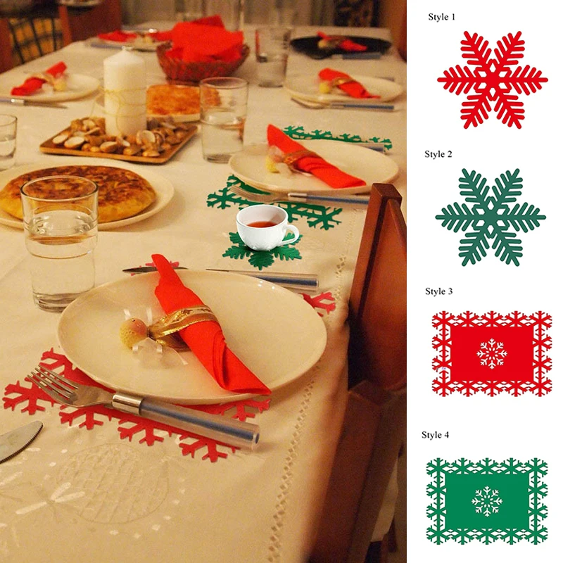 

Christmas Table Placemat Food Bowl Mat Snowflake Shaped Felt Cup Mat Placemats Christmas Bowl Mat Kitchen Home Table Supplies