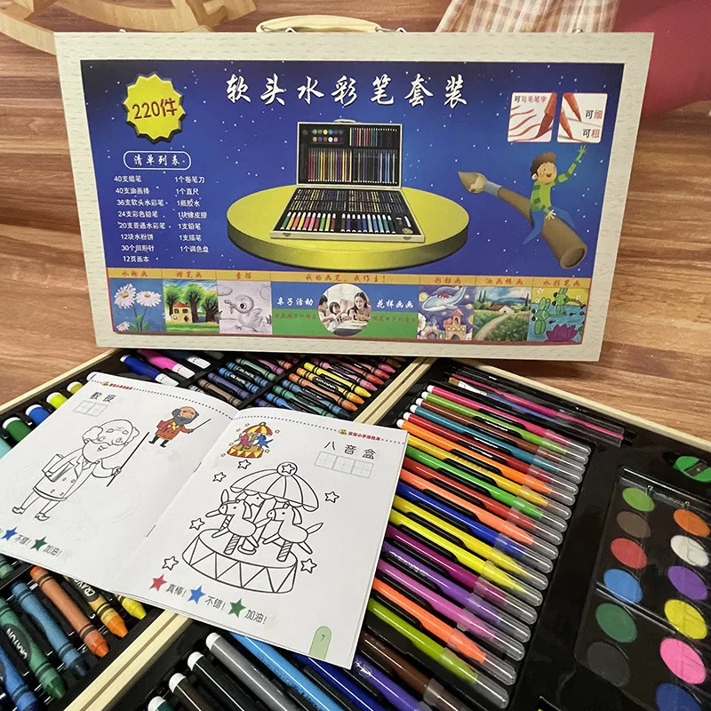 

220 Wooden Box 36-Color Children'S Soft-Headed Watercolor Pen Colored Lead Crayon Painting Art Gift Set Free Of Charge.