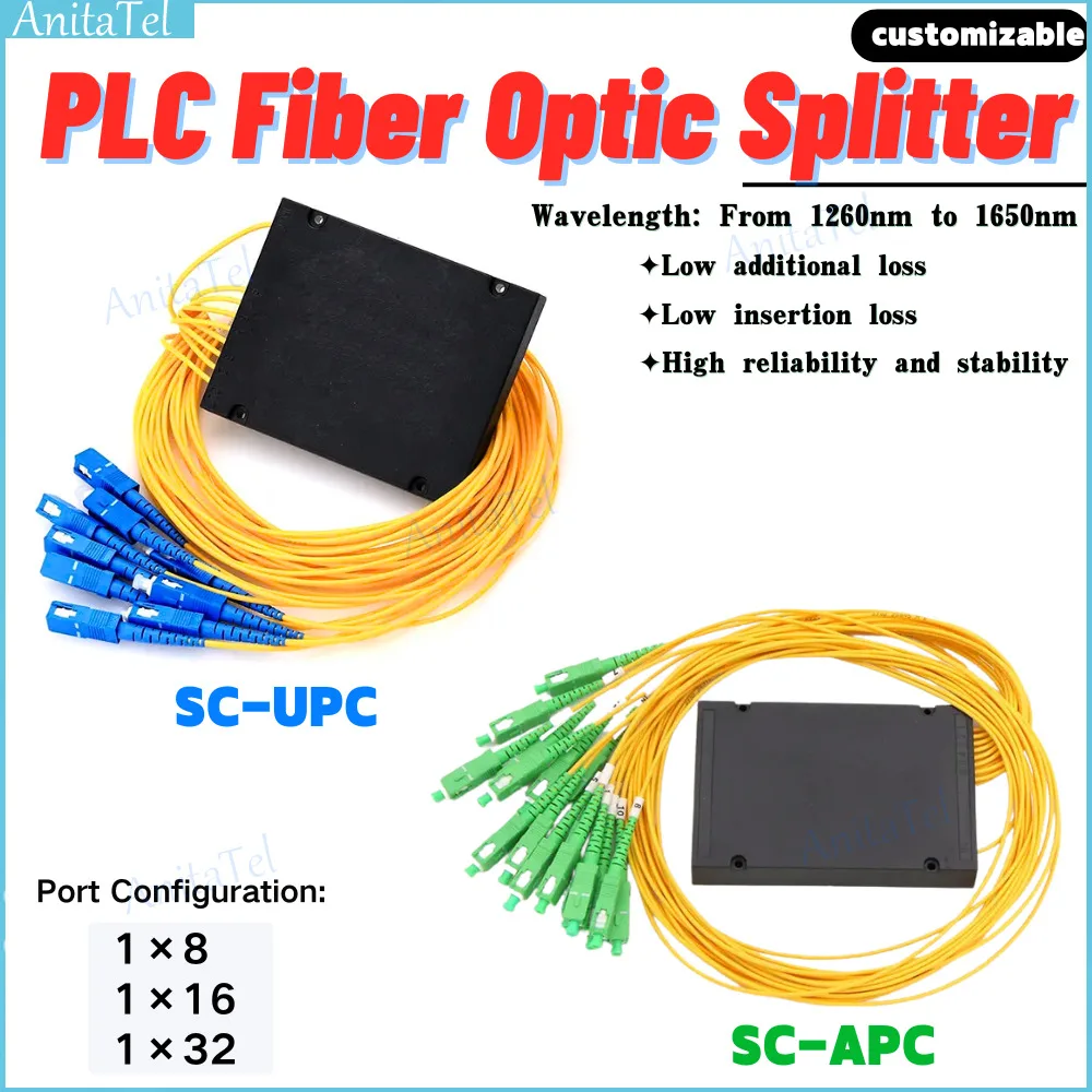 Оптоволоконный распределитель FTTH SC/APC SC/UPC FBT, оптический соединитель 1:8,1:16,1X32 SC UPC, одномодовый симплекс, 1 м оптический распределитель PLC
