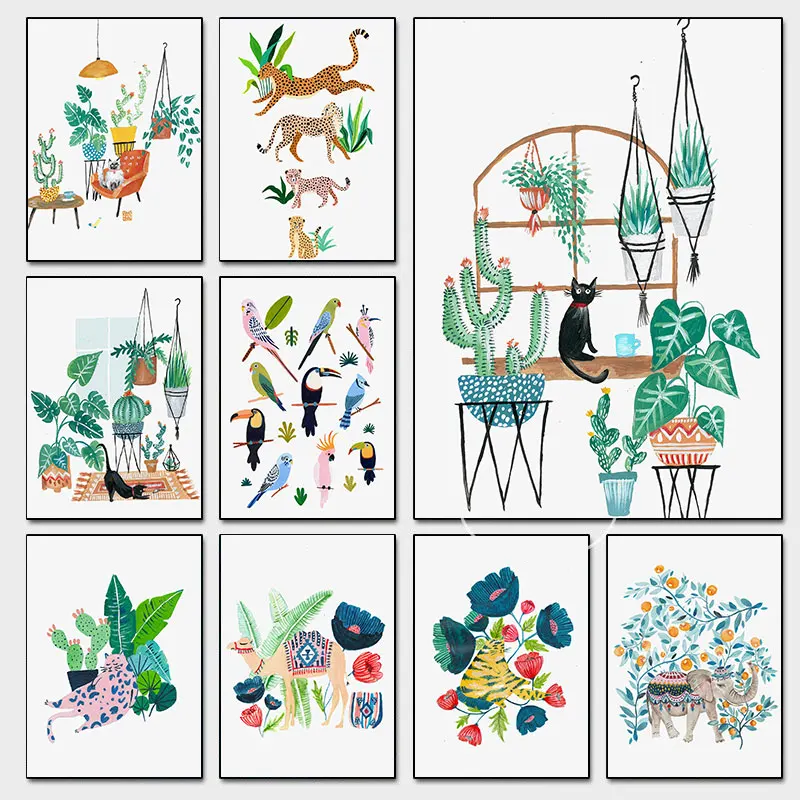 Картина на холсте с животными Тропическая Птица вид гепарда обезьяна попугай