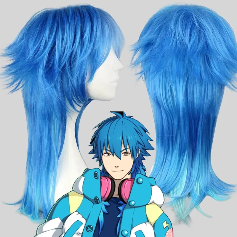 DMMD Aoba Cosplay Wig With Bangs For Dramatical Murder Clear Costume Long Blue Gradient Synthetic Anime Bluey Wigs Curly