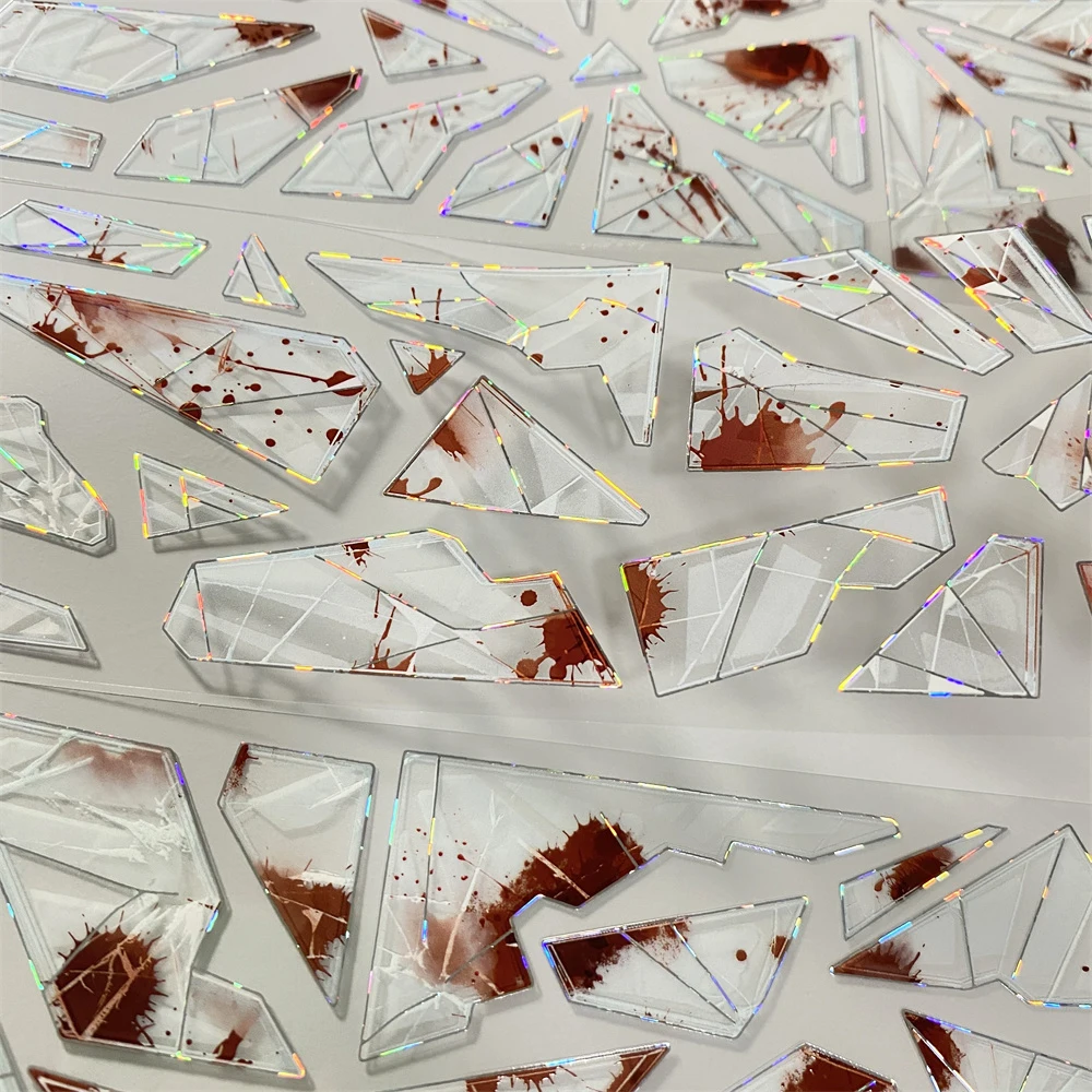 Фото Темно-красная полупрозрачная маскирующая блестящая ПЭТ-лента Washi Broken Glass Shards №5