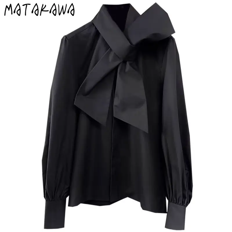 Женские однотонные рубашки и блузки Matakawa с большим бантом элегантные милые