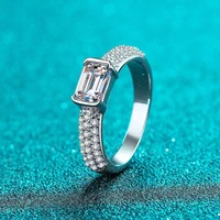 trendy 925 sterling silver 1ct d color emerald moissanite ring for women plated white gold geometric moissanite engagement rings