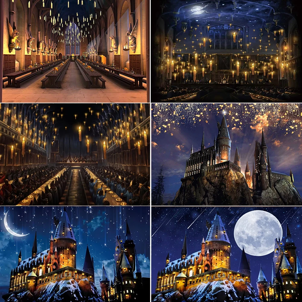 Волшебный Замок Школа Новый Кафетерий Ночное Небо Луна Виниловый Фотофон Для