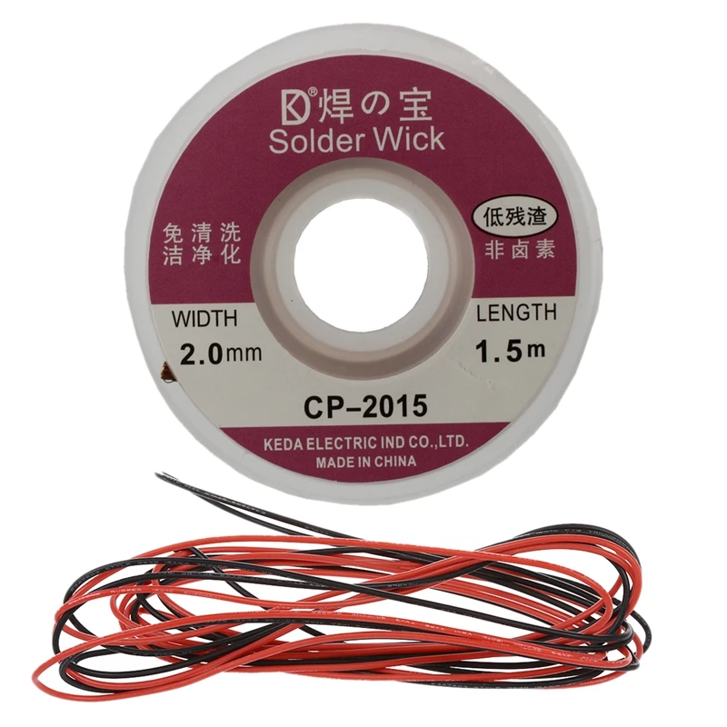 

2Pcs 2.0MM Solder Wick Remover Desoldering Braid Wire Sucker Cable Fluxed Flux & 2X 18 Gauge AWG Silicone Rubber Wire Cable R