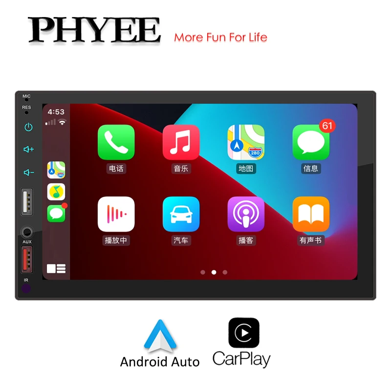 

Carplay 2 Din Car Radio Bluetooth Android-Auto Handsfree 7" Touch Screen Video MP5 Player Dual USB Audio System Head Unit FX2S
