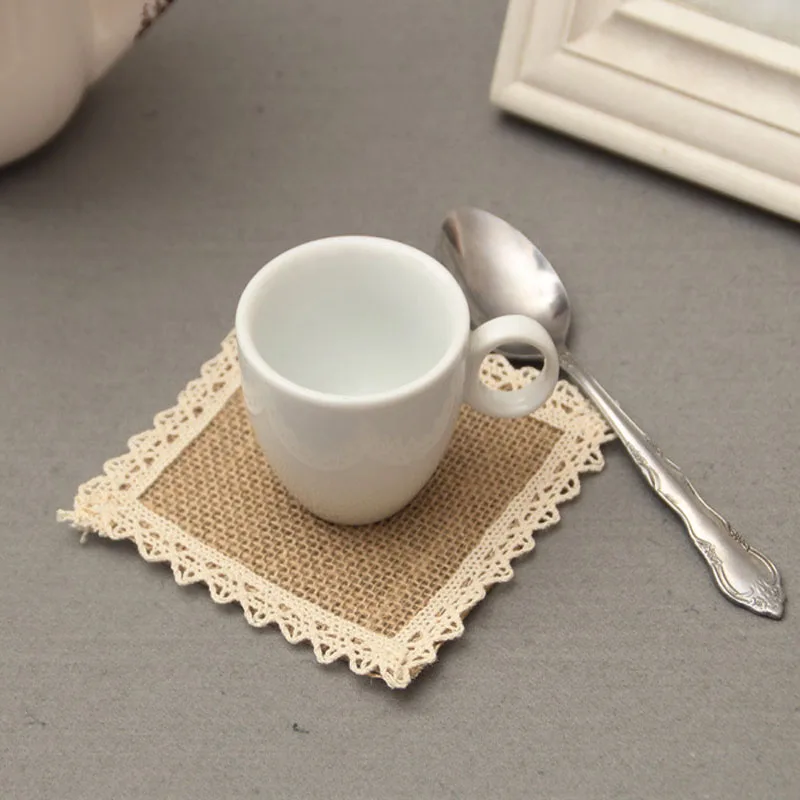 

NEW Zakka Lace Natural Jute Burlap table place mat pad Cloth placemat cup coaster coffee tea doily wedding Christmas kitchen