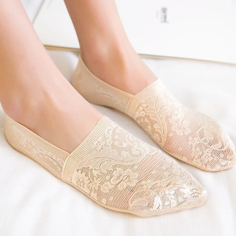 5 Pairs Fashion Women Girls Summer Socks Style Lace Flower Short Sock Antiskid Invisible Ankle Socks New 7 colors