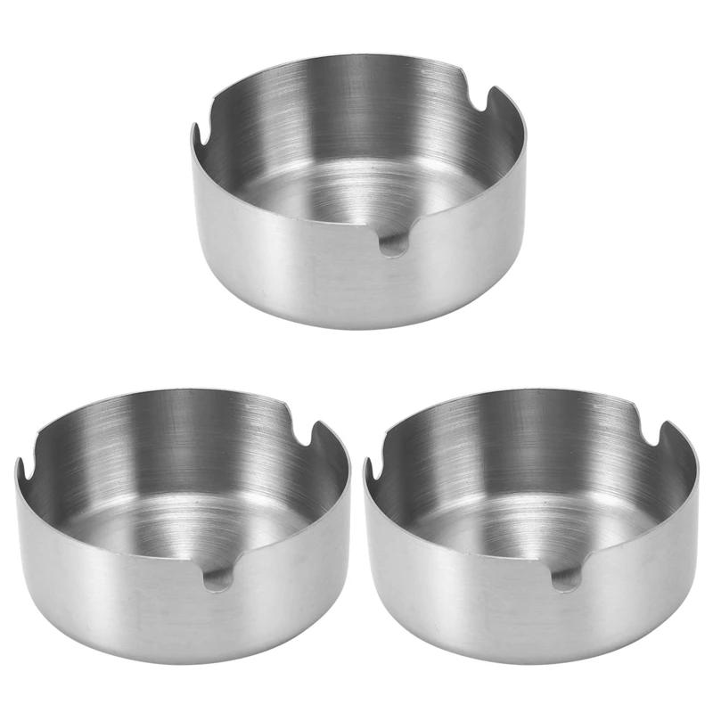 

2X Stainless Steel Round Cigarette Ashtray 8Cm Dia Silver Tone