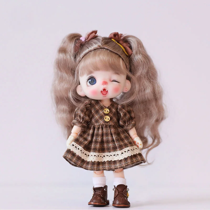 

YMY Clothes Ob11 GSC 1/12 Bjd Doll Plaid Skirt Dress with Sock Doll Accessories Cute Cat's Claw Replacement Hands Girls DIY Toys